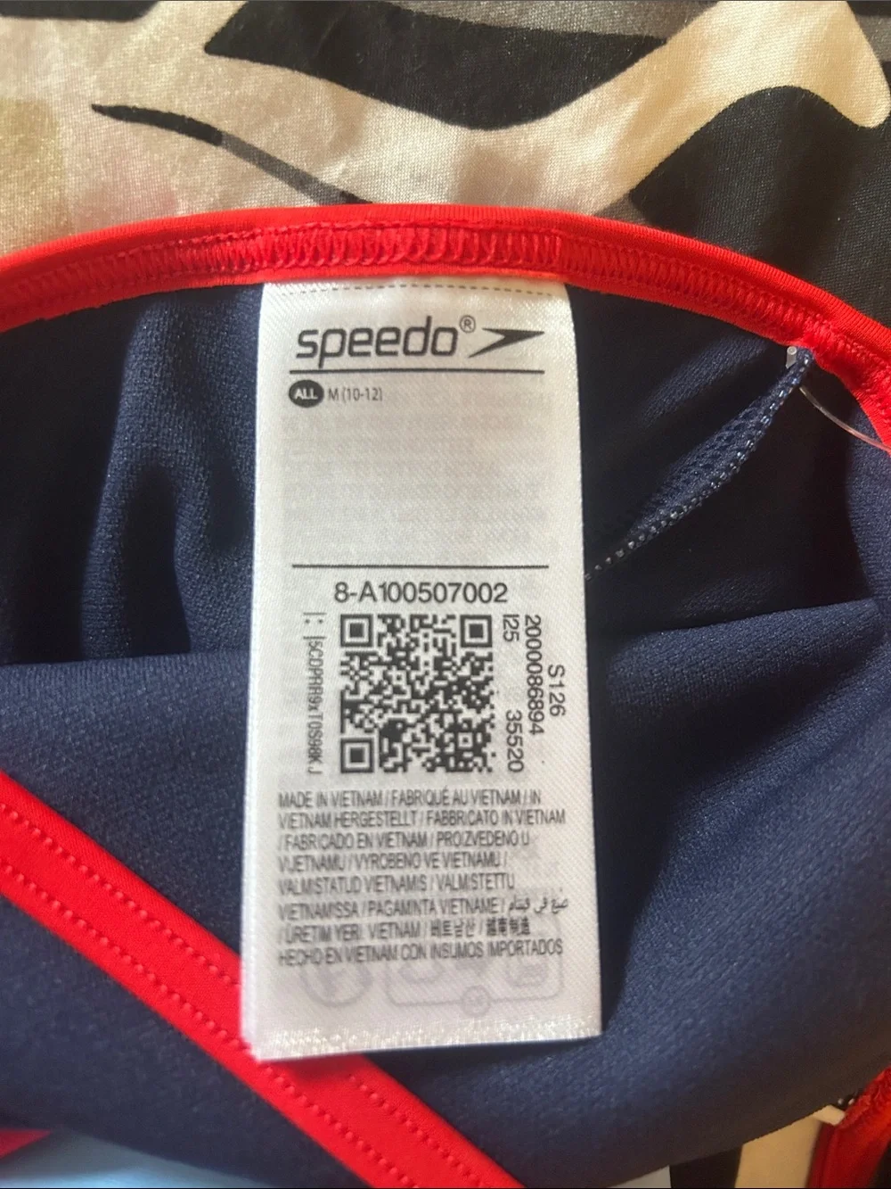 Speedo Girls Red, Light Blue, Navy & White Geometric One-Piece Swim Suit